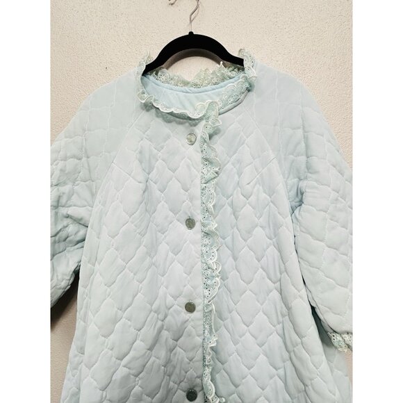 Vintage Miss Elaine Robe Housecoat Small Blue Quilted Button Front Pocket USA - Picture 3 of 6